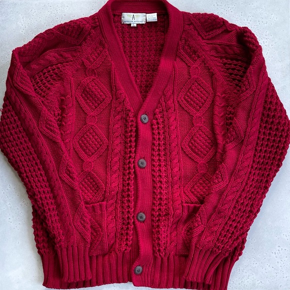 American Weekend Other - Vintage American Weekend Classic Red Cable Knit Button Front Grandpa Cardigan